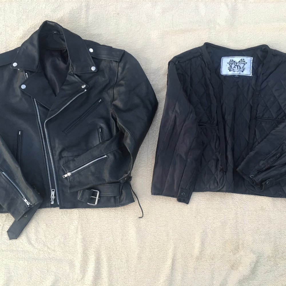 CTR 2 PC Black Leather Motorcycle / Biker Jacket
